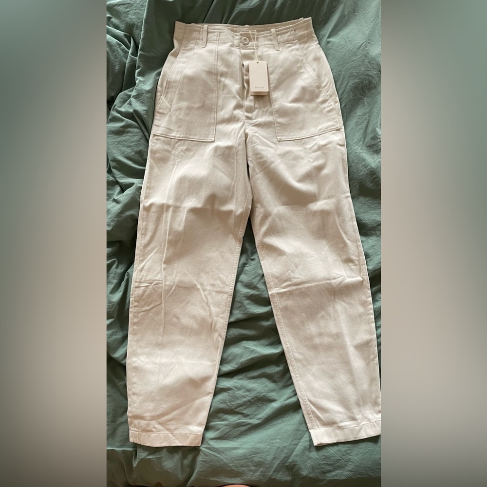 New DOEN High Waist Barrel Wide Tapered Leg Walker Pants Cream BNWT Size 6 28”